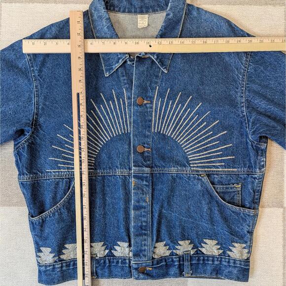SOLD Vintage 80s embellished sunburst thunderbird denim jacket - Picture 5 of 6